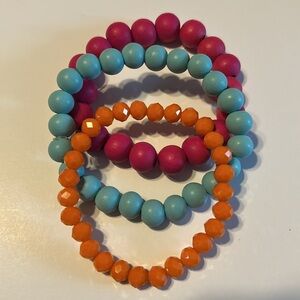 Vibrant Orange, Aqua, and Pink Beaded Bracelet Set